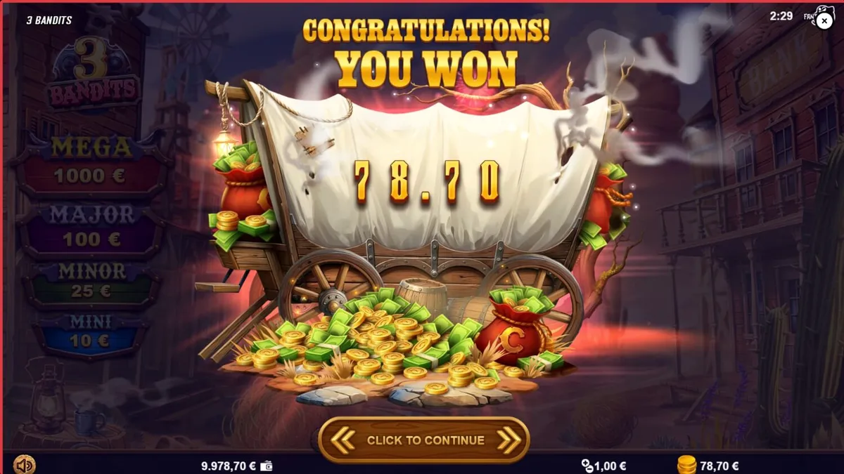 3 Bandits slot game interface featuring Wild West theme and bandit characters